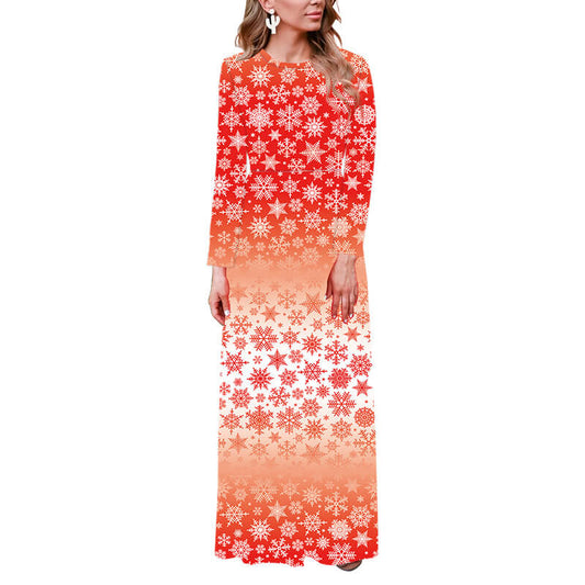 Christmas Long Sleeve Snowflakes Print Maxi Dress