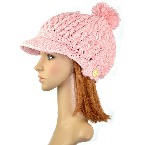 Women's Wool Winter Hat Thick line hat Ball Cute Hat Warm Flight Hat Peaked Cap