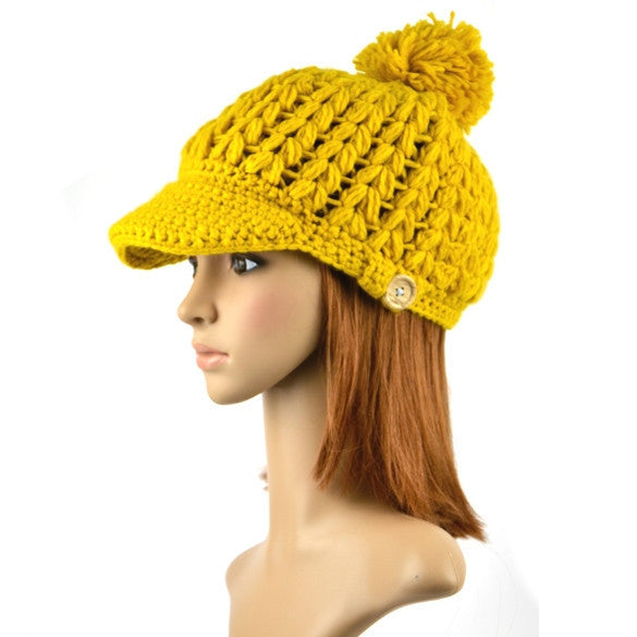 Women's Wool Winter Hat Thick line hat Ball Cute Hat Warm Flight Hat Peaked Cap