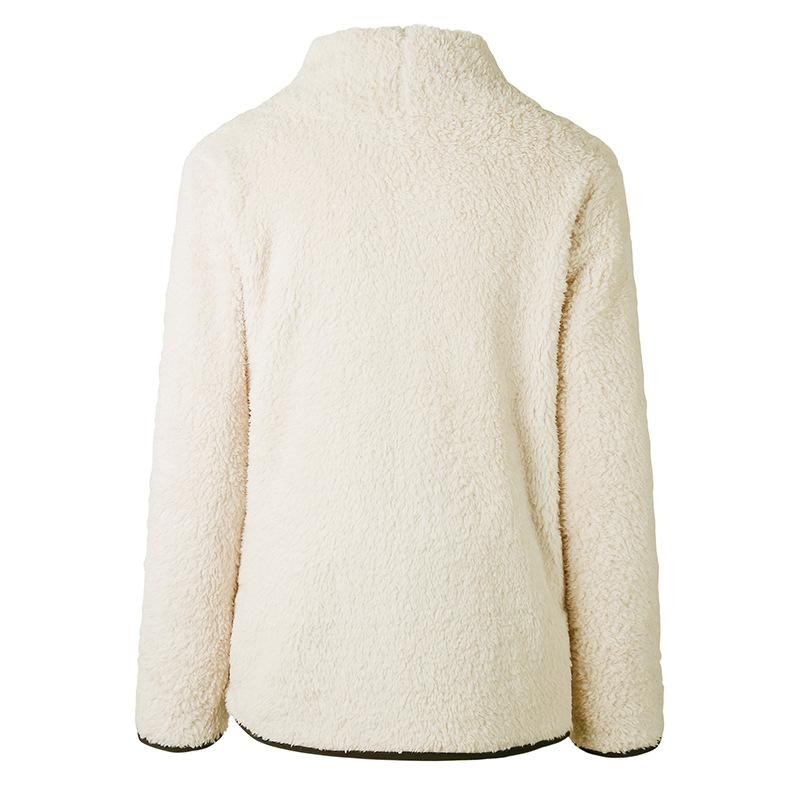 High Neck Fluffy Solid Color Women Sweatshirt