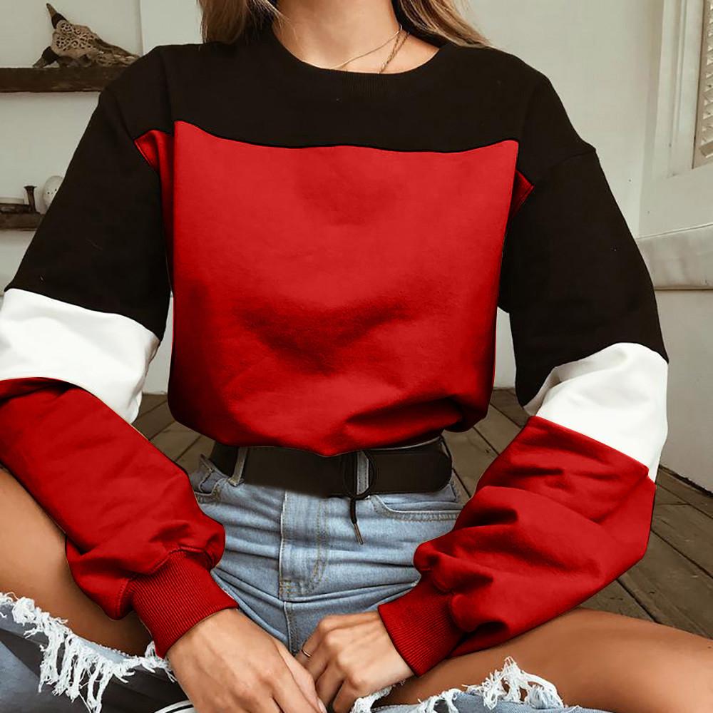 Color Block Patchwork Women Crop Sweatshirt