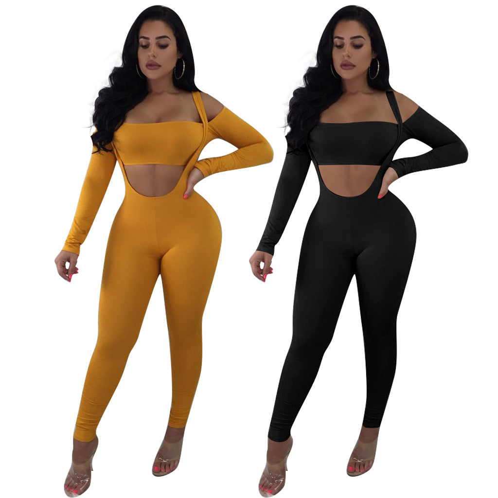 Off the Shoulder Crop Top with Skinny Pants Two Pieces Set
