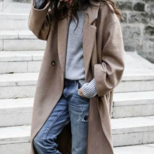 Khaki Notched Collar Wool Coat