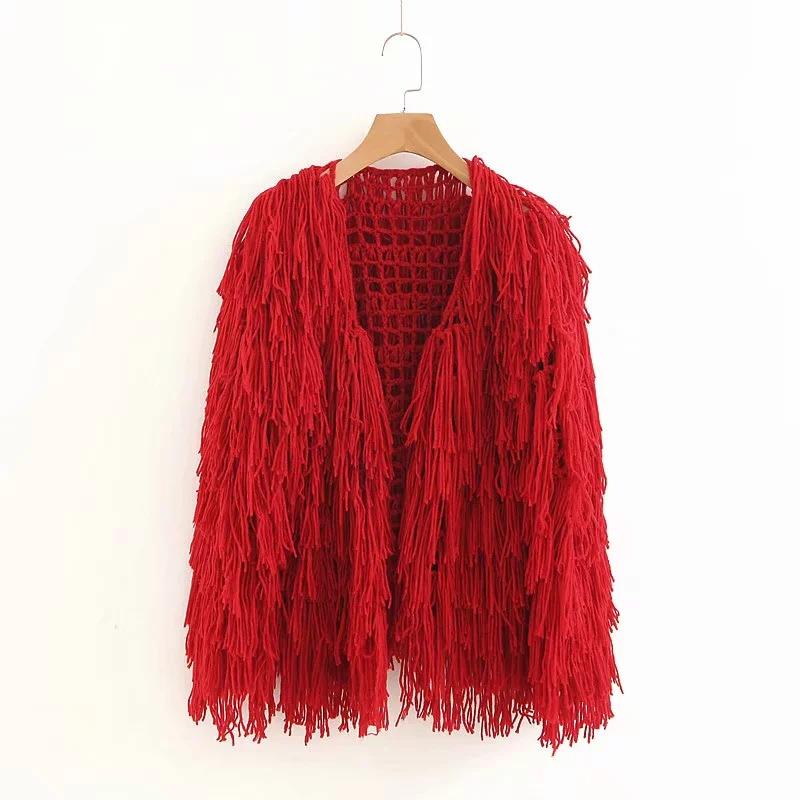 Candy Color Tassles Women Loose Chunky Cardigan