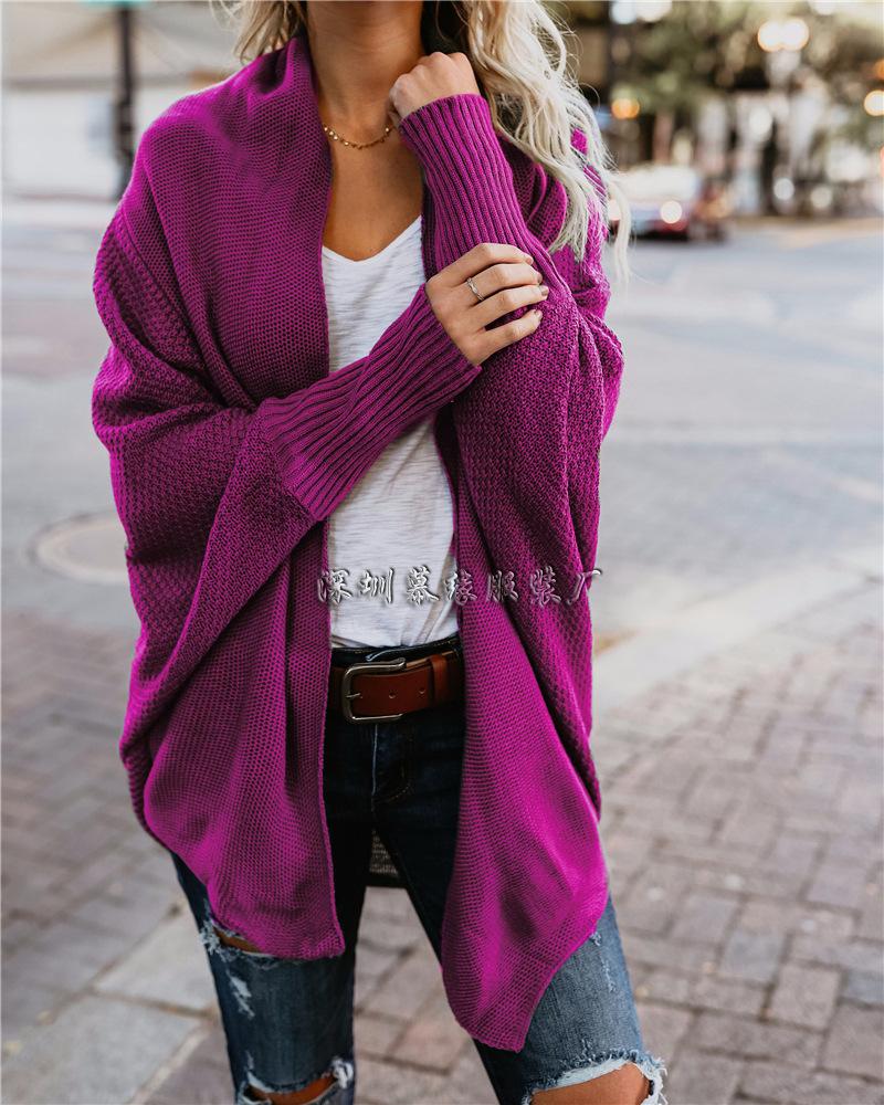 Solid Color Knit Wear Long Batwing Sleeves Women Oversized Cocoon Cardigan