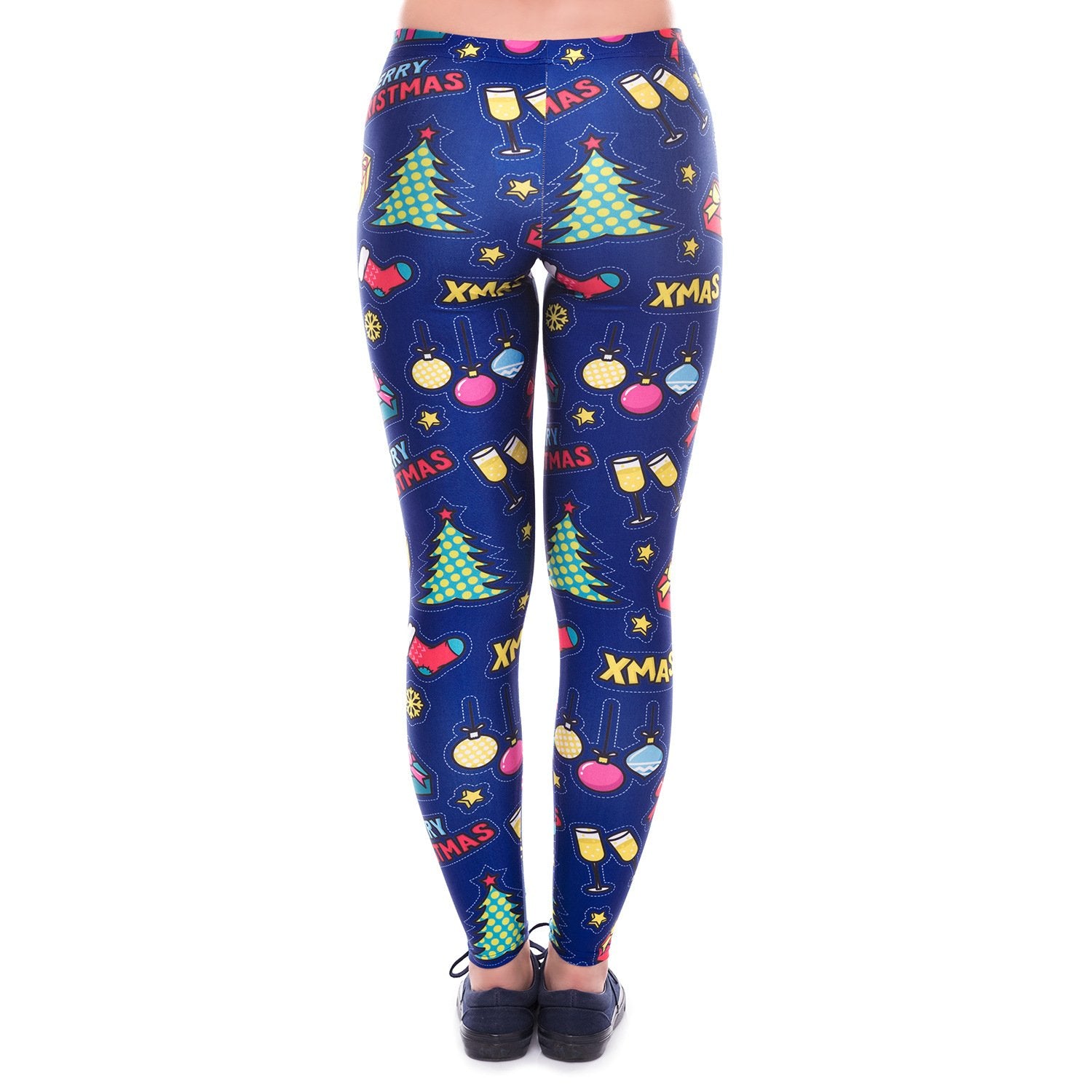 Colorful Christmas Festival Print Women Mid Waist Skinny Leggings