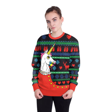 Unicorn 3D Print Women Christmas Party Sweatshirt