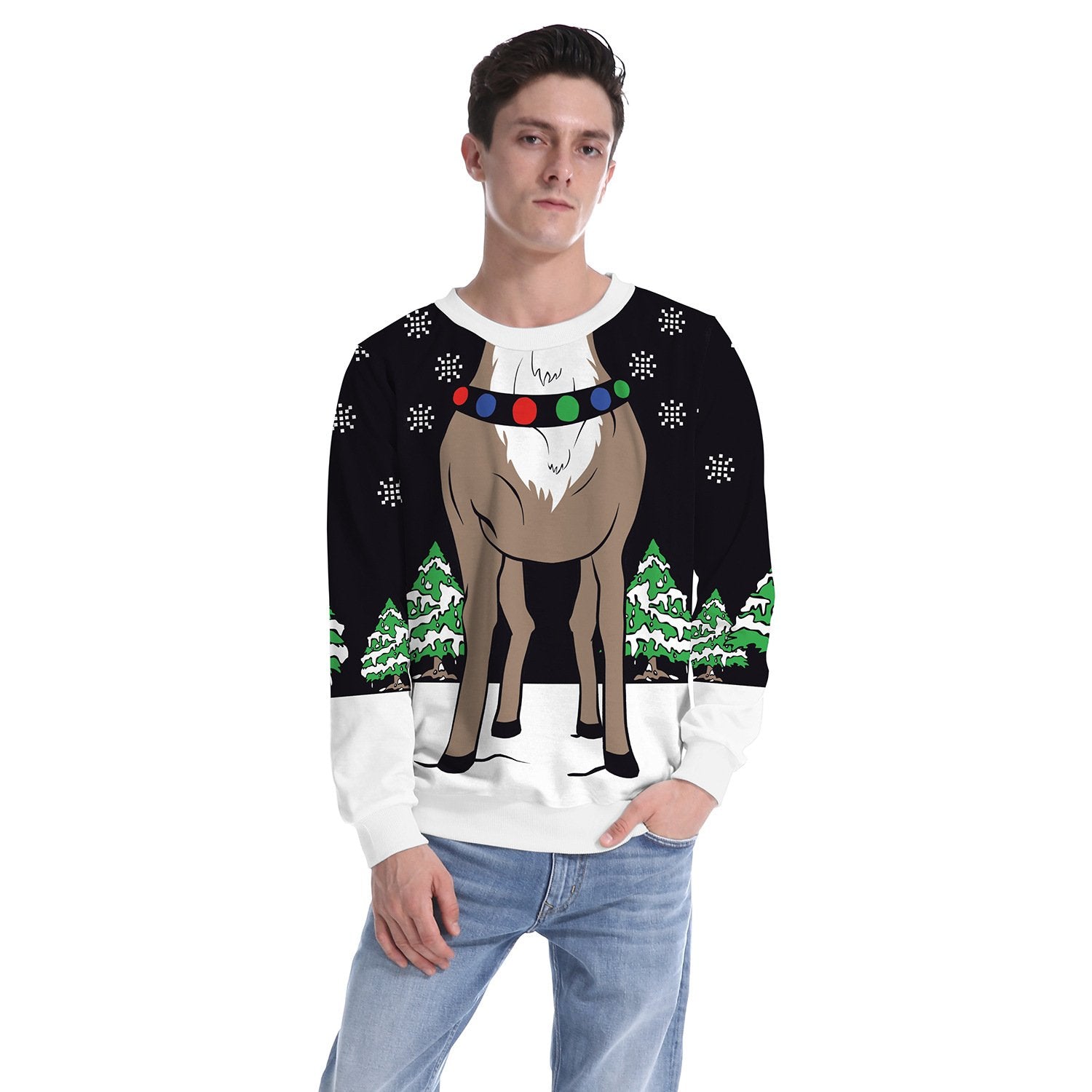 3D Reindeer Print Women Scoop Christmas Party Sweatshirt