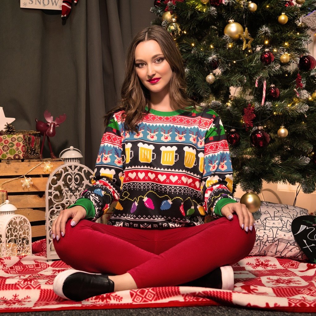 Colorful 3D Digital Print Women Christmas Party Sweatshirt