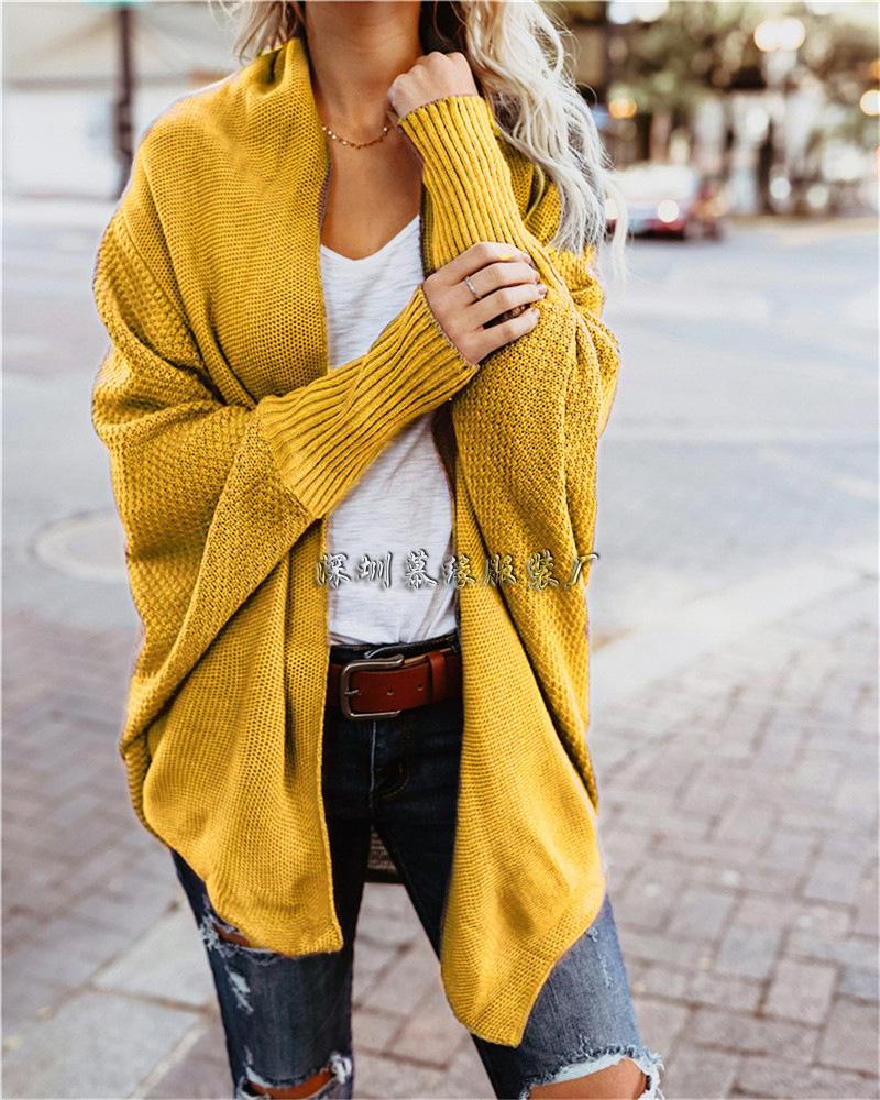 Solid Color Knit Wear Long Batwing Sleeves Women Oversized Cocoon Cardigan