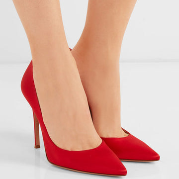 Red Cloth Point Toe Solid Stiletto Heel Pumps