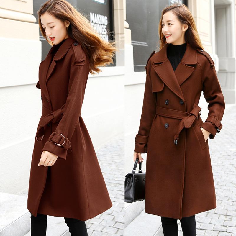 Lapel V-neck Double Breast Women Slim Oversized Trench Coat