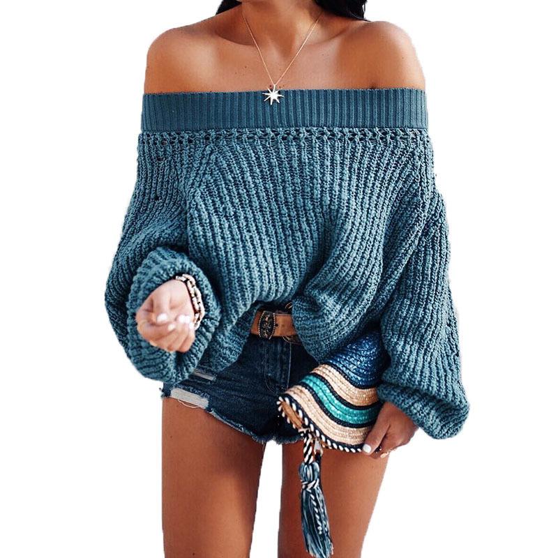 2018 Street Fashion Shoulder Long Sleeves Loose Women Knit Sweater