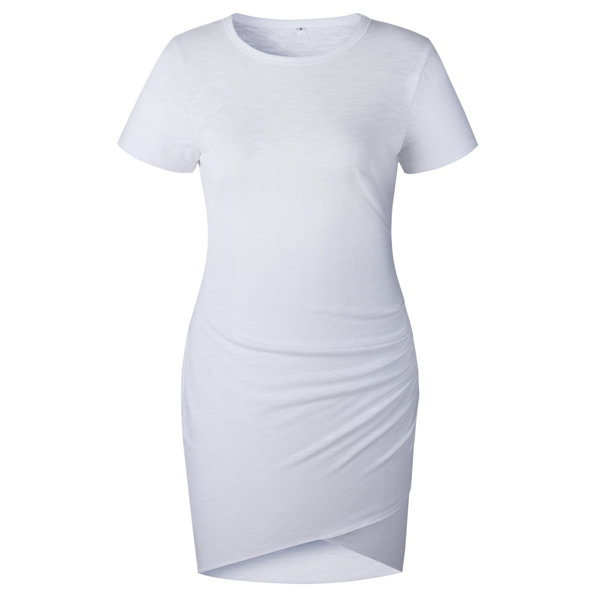 Solid Color Short Sleeves Slim Women Irregular Short Dress