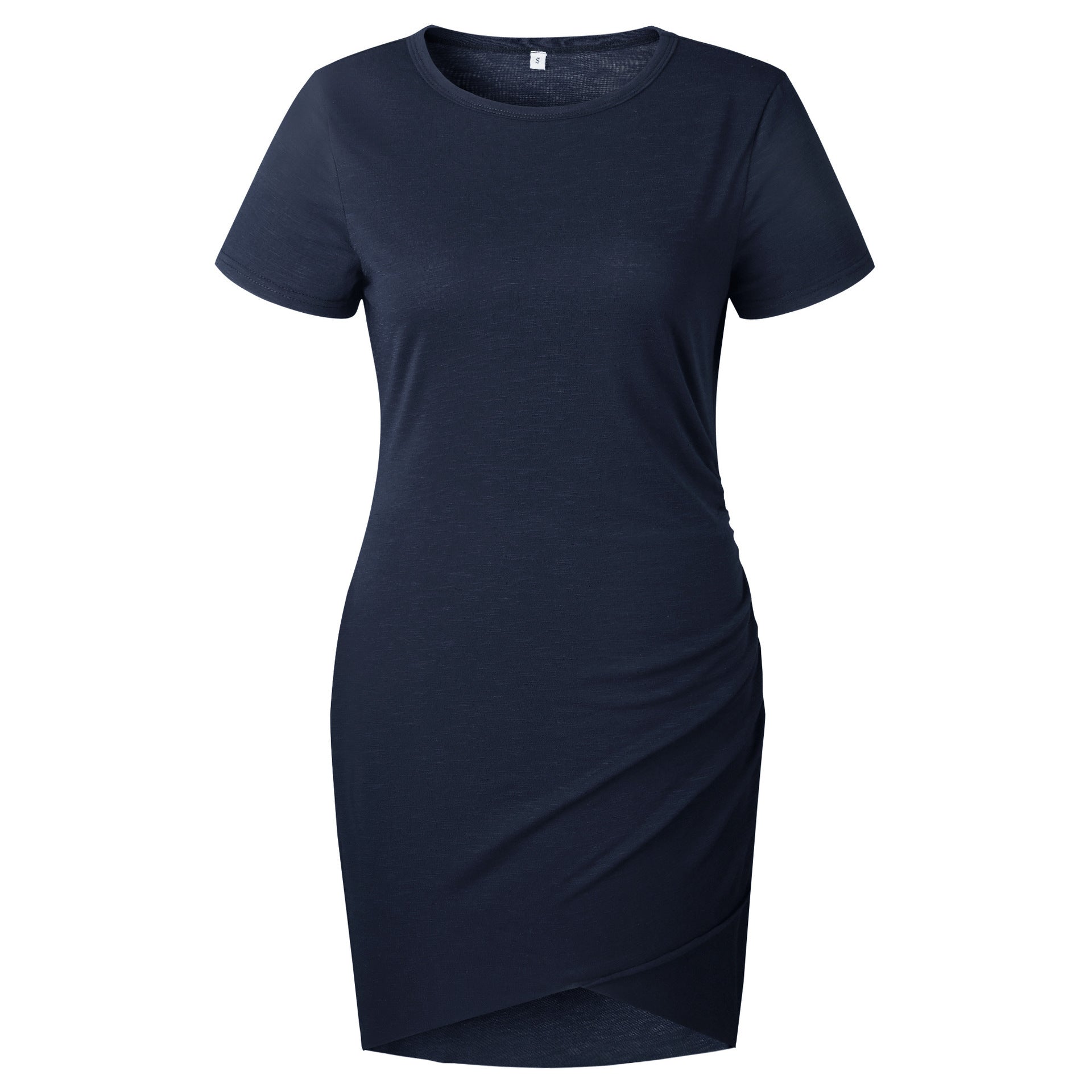 Solid Color Short Sleeves Slim Women Irregular Short Dress