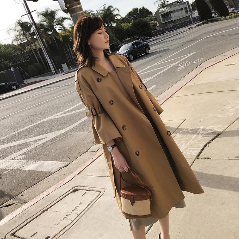 Solid Color Double Breast 3/4 Trumpet Sleeves Oversized Women Coat