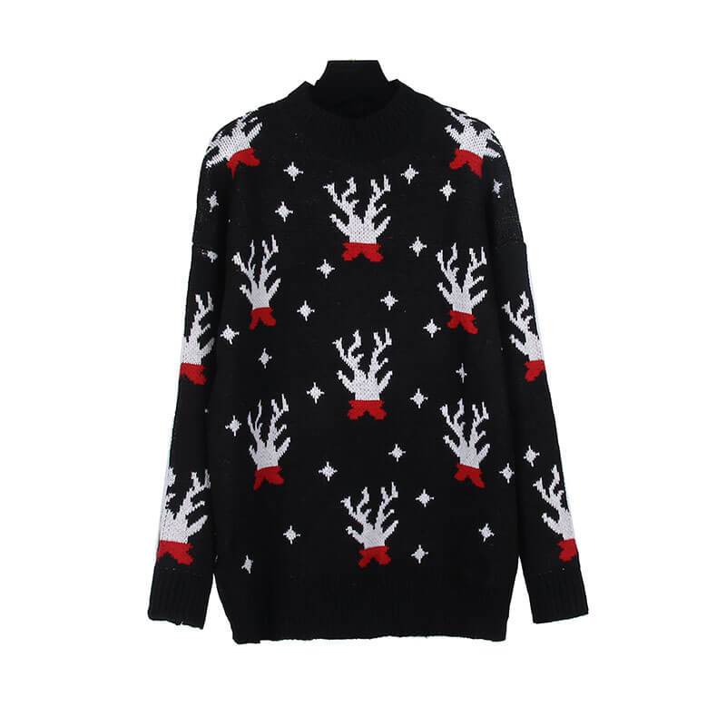 Ugly Christmas Reindeer Mock Neck Sweater