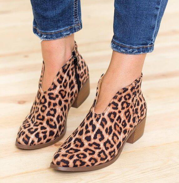 Chunky Heel Leopard Ankle Boots