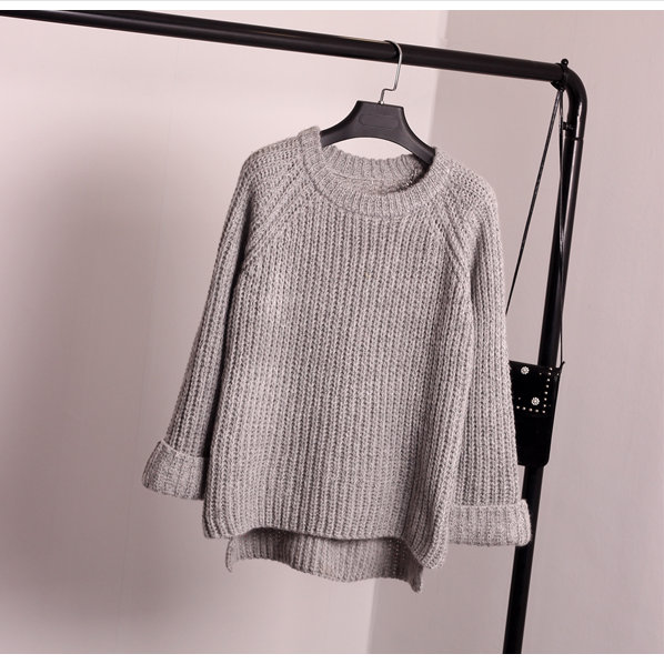 Korean Style Loose Spiit Knit Pullover Solid Color Sweater