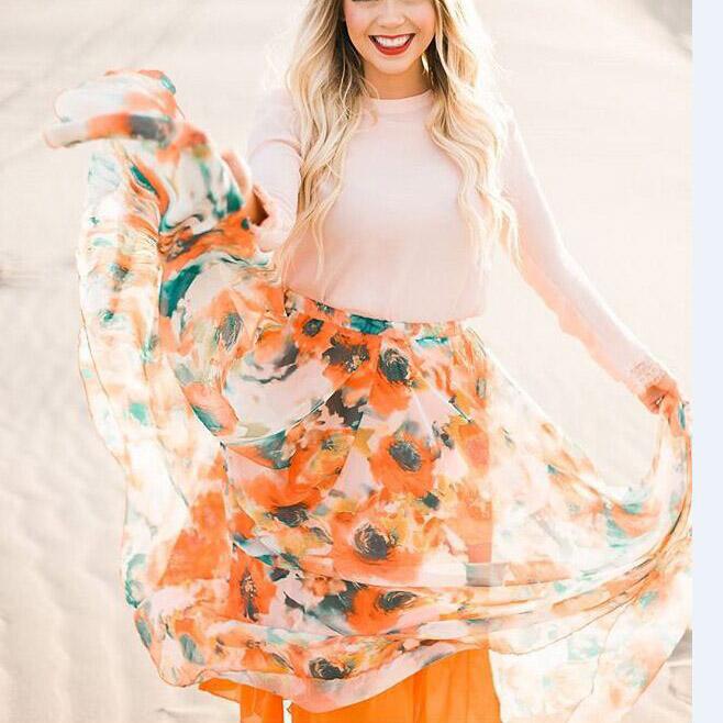 Bohemian Flower Print High Waist Long Maxi Beach Swing Skirt