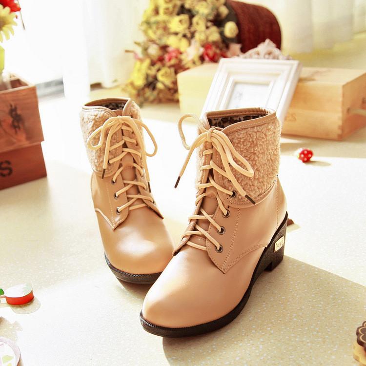 Cute Lace Up Chunky Heel Warm Short Boots