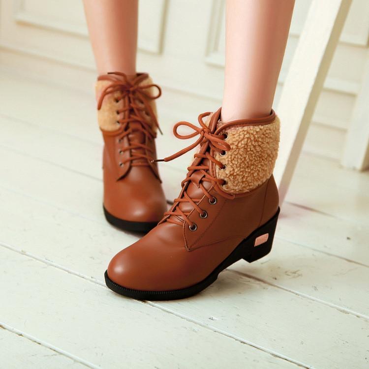 Cute Lace Up Chunky Heel Warm Short Boots