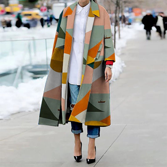 Loose Geometric Print Over Coat