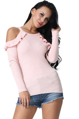 Spaghetti Straps Pure Color Long Sleeves Regular Sweater