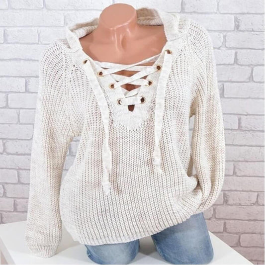 Oversized Lace Up Hooded Sweater