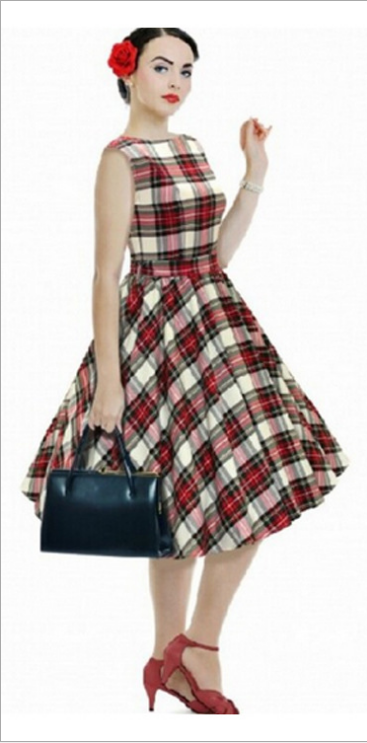 Sleeveless Bow Knot Scoop Mid-Calf Vintage Plaid Dress - Meet Yours Fashion - 2
