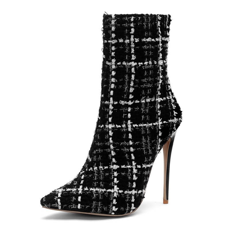 Casual Plaid Pointed Toe High Heel Calf Boots