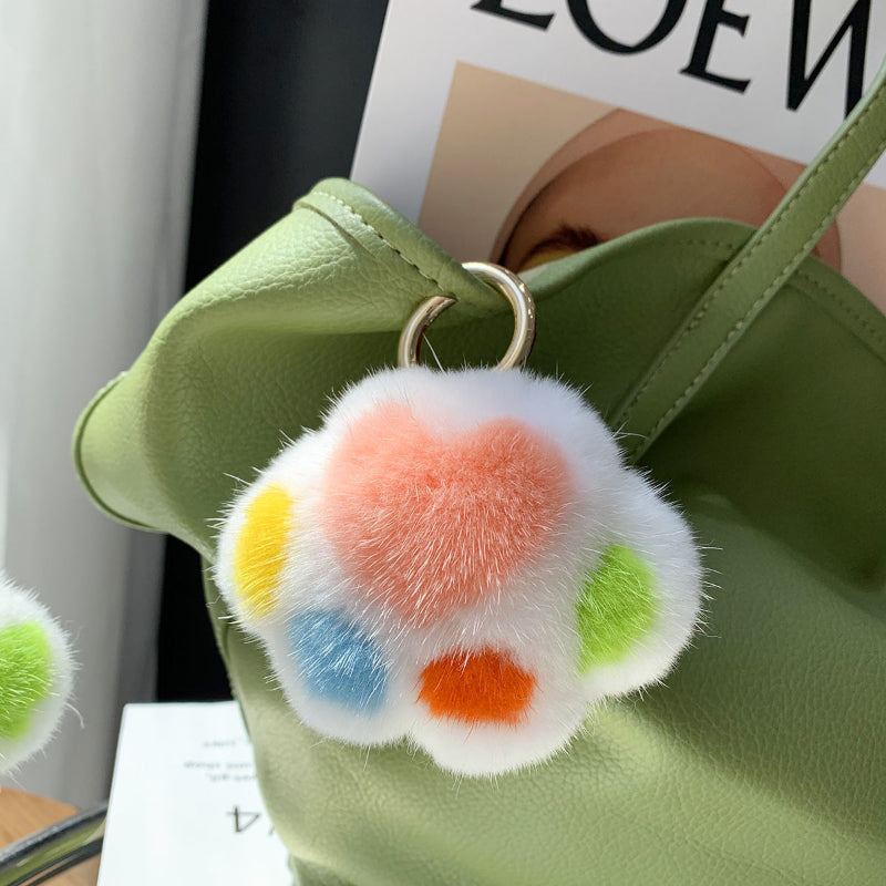 Genuine Mink Fur Cat Paw Bag Charm Keychain Accessory