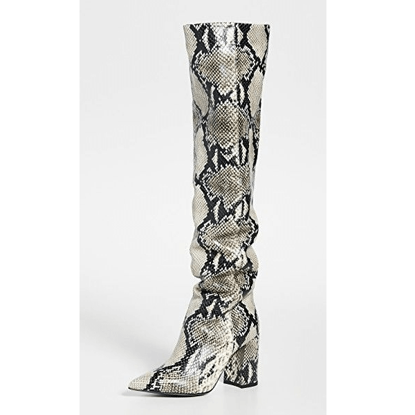 Snakeskin Leather Pointed Toe Fold Knee High Boots