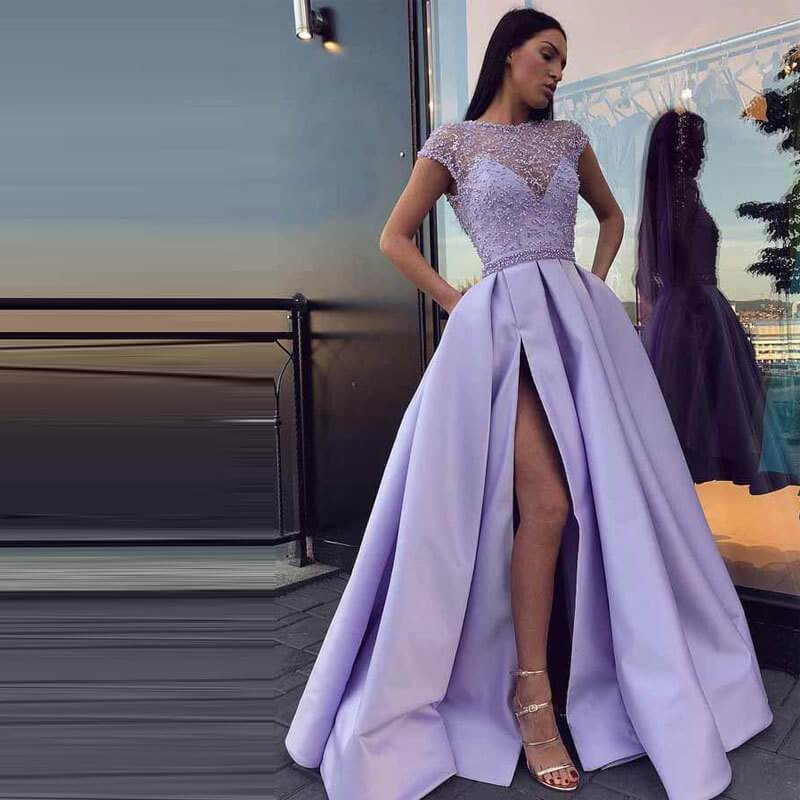 Lavender Lace Splice Party Dress