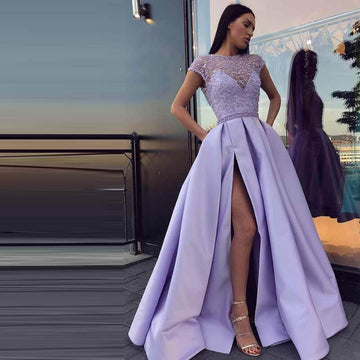 Lavender Lace Splice Party Dress