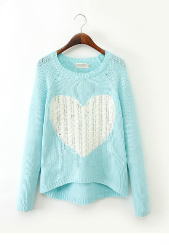 Splicing Pullover Scoop Knit Slim Heart Pattern Sweater - May Your Fashion - 1