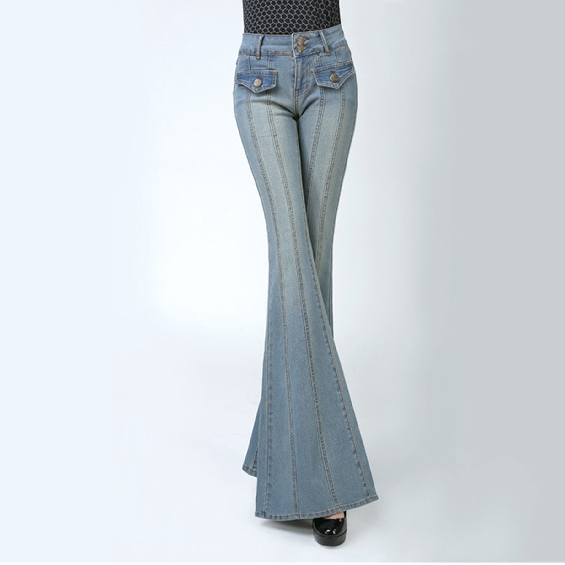 Big Trumpet Pure Color Slim Long Denim Pants Jeans