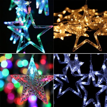 Homdox Waterproof Home Outdoor Christmas Holiday LED Hanging Star Curtain String Lights