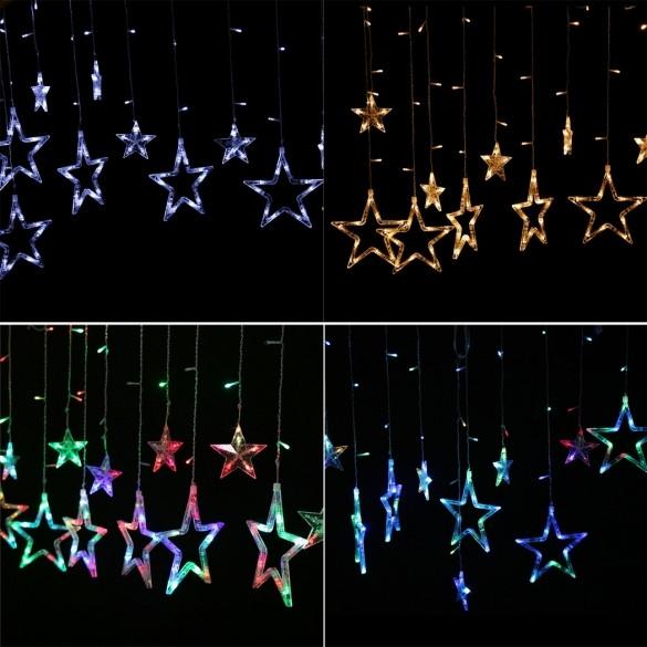 Homdox Waterproof Home Outdoor Christmas Holiday LED Hanging Star Curtain String Lights