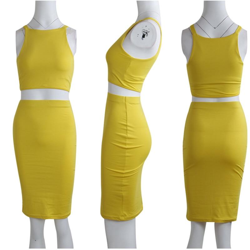 Crop Top and Skirt Two Pieces Dress Set Yellow Club Summer Outfit Sexy Clothes for Women Matching Sets