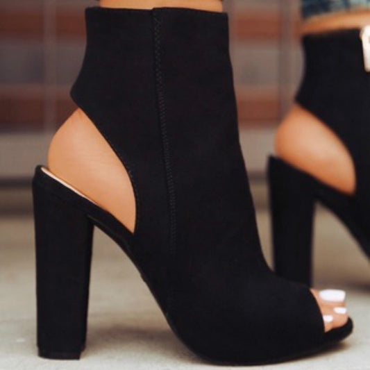 Summer Peep Toe High Heels Zipper Ankle Boots