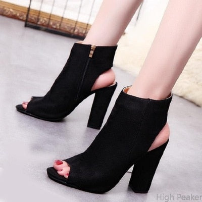 Summer Peep Toe High Heels Zipper Ankle Boots