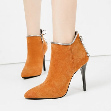 Pointed Toe High Heels Plain Ankle Boots