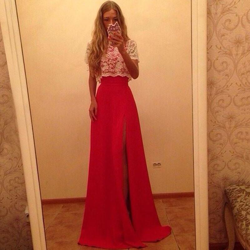 Women's Short Sleeve Lace Cover Slim Fitting Long Dress Gown - MeetYoursFashion - 1