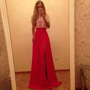 Women's Short Sleeve Lace Cover Slim Fitting Long Dress Gown - MeetYoursFashion - 1