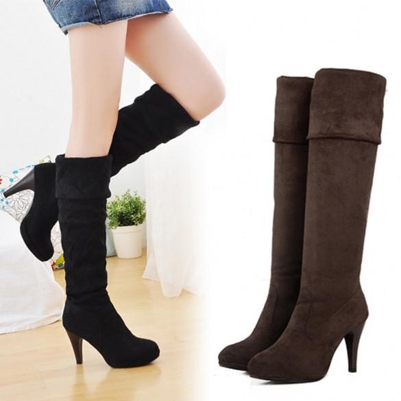 Women's Shoes Stretchy High Heels Boot Four Size Black Brown Sexy