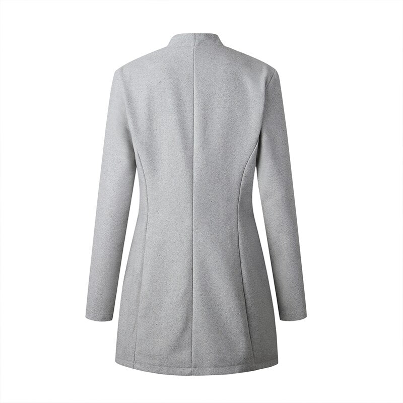 Cotton Women Autumn Winter Long Sleeve Cardigan Long Coat Fashion Suit Collar Ladies Office Clothing Workwear