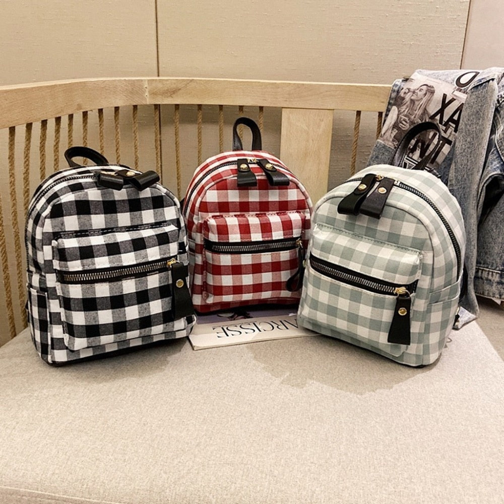 Plaid Mini Rucksack Female Travel Laptop Backpack Book Schoolbags School Backpack Casual Rucksack Women Bag