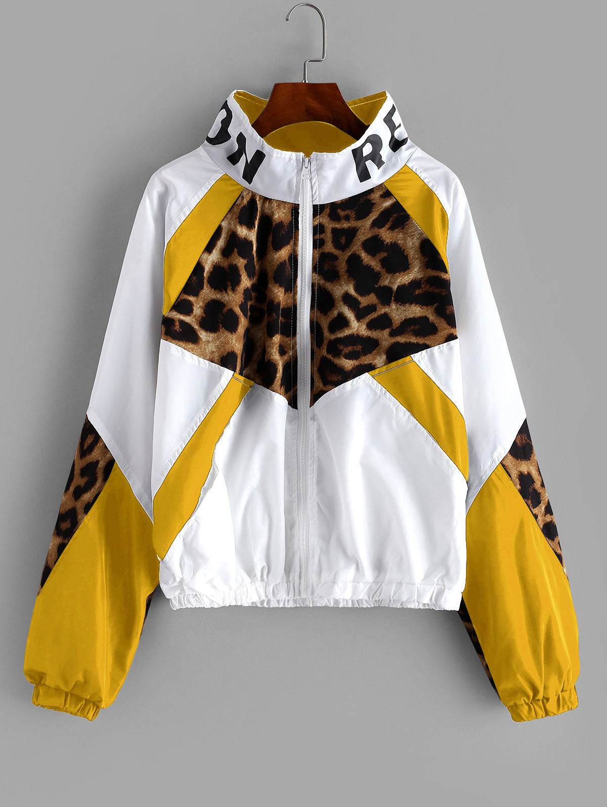 Leopard Jacket Women Zip Front Leopard Colorblock Windbreaker Jacket High Neck Outwear Streetwear Autumn Coats