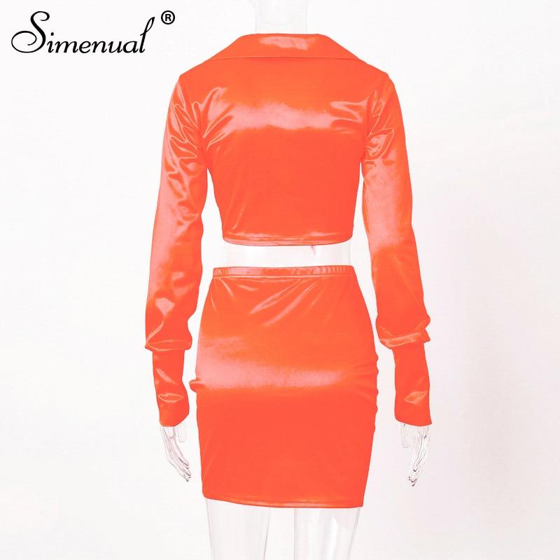 Sexy Fashion Satin Matching Sets Women V Neck Party Hot Silk 7 Piece Outfits Long Sleeve Bandage Crop Top And Skirt Set